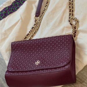 Burgundy Flat Wallet Crossbody Tory Burch Bag